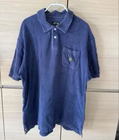STUSSY ステューシー パイル地 ポロシャツ 半袖 SSリンクロゴ 紺 Lのサムネイル