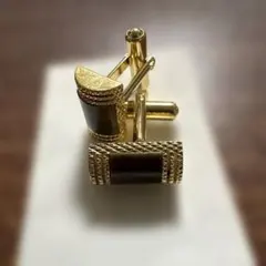 ヴィンテージ カフスボタン 天然石タイガーアイ（虎目石） シリンダーゴールド27