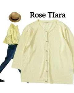 Rose TIara✨️上質 リネンコットン 透かし柄カーディガンビジューボタン