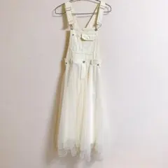アイボリー サロペット チュールスカート付き