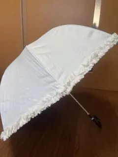 未使用タグ付　晴雨兼用　日傘　ランバンオンブルーホワイト フリル　長傘