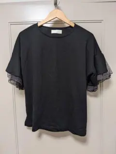 オシャレウォーカー配色チュールフリル袖 半袖Tシャツ 黒size１のサムネイル