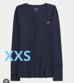 【美品】Hollister 長袖 ヘンリーネック カットソー ネイビー　XXSのサムネイル