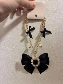 Maison de FLEUR ビジューリボンパールバッグチャーム ブラック