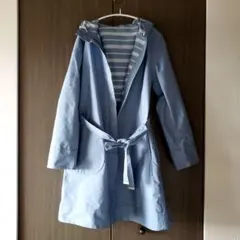 ⭐値下げ　コート　フード付きライトブルーロング　、リバーシブル