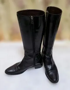 トラサルディ★TRUSSARDI★黒いレザー ★ロングブーツ★ジッパー付き