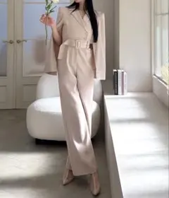 ROYAL PARTY ベルト付きケープ風オールインワン　ピンク