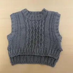 petit main グレー ケーブル編み ベスト