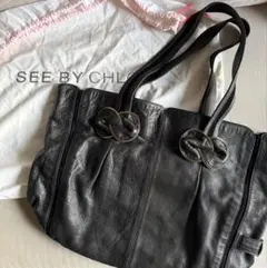 SEE BY CHLOE ブラックレザートートバッグ