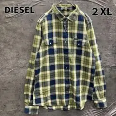ディーゼル イエロー 紺 シャツ 長袖 チェック ネルシャツ コットン【9777