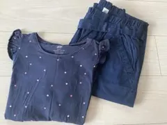 H&Mフリル袖 ワンピース&GAPネイビーパンツ140サイズのサムネイル