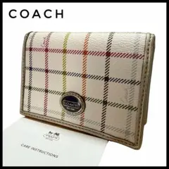 【訳あり】　COACH コーチ　チェック柄 レザー カードケース　名刺入れ