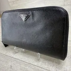 PRADAプラダ　ラウンドファスナー　長財布　ウォレット　レザーブラック