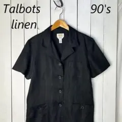 90s～ Talbots アイリッシュリネン 半袖開襟シャツジャケット 12 黒のサムネイル