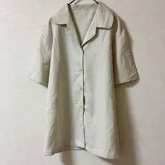 アイボリー 半袖ボタン シャツ とろみ カジュアル 海外古着 一点物 インポート