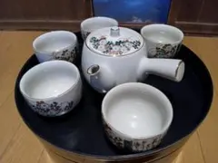 九谷焼急須と茶碗5個セット 陶器 花柄　昭和レトロ