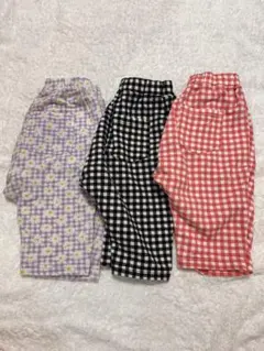 GU サマナルパンツ 3点セット 100 5分丈　キッズ ズボン　チェック　花柄