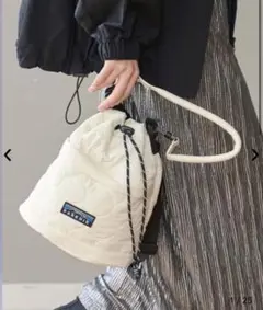 キルティング 巾着 ショルダーバッグ オフホワイト