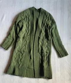 綺麗グリーン ざっくり編み ロングカーディガン FREE