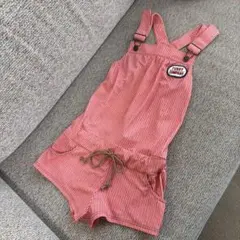 140-150cm 女の子用 オーバーオール　水着 赤と白のストライプ