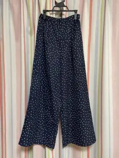 GU ワイドパンツ S ネイビー ドット柄 水玉