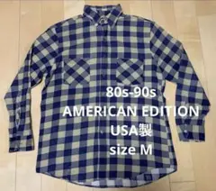 80s-90s AMERICAN EDITIONプリントネル USA製 M 青