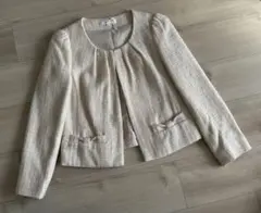 grove アイボリー リボン付き ノーカラージャケット M