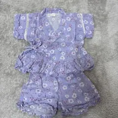 ベビー甚平　セットアップ 90cm 女の子　紫　花柄