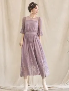 ワンピース ドレス レース チュール フレア Aライン ミモレ丈 ドレス