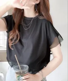 ほぼ未使用 JaVa バックプリントチュールレイヤードフレンチTシャツのサムネイル