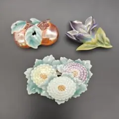 アンティークの帯留め　3点まとめて　菊　菖蒲？　柿