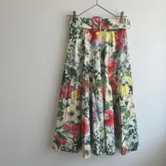 ザラ　ZARA　フレアスカートベルト付き　花柄　総柄　キレイめ　XS