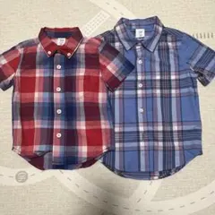 赤と青のチェック柄半袖シャツ　2枚セット　ベビーギャップ　babyGap