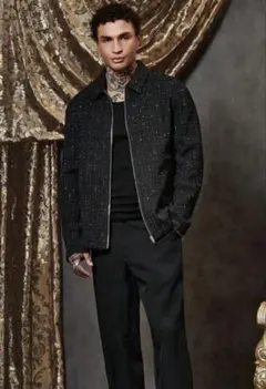 ツイード風 ジップジャケット ブラック メンズ