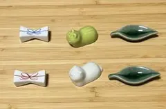 箸置き 6個　猫  カエル　葉　リボン