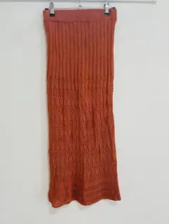 【着画あり】透かし編み サマーニット タイトスカート ロング丈 テラコッタのサムネイル