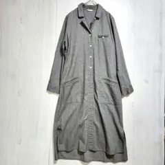 【美品】stadioCLIP ヘリンボーンロングシャツワンピース グレー 長袖