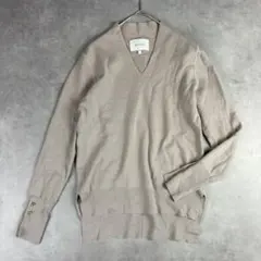 k*7様 BEIGE, ベイジ ウールVネックプルオーバーニット L セーター
