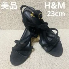 ❣️美品23cm⚫️H&Mブラックスエードストラップパンプスチャンキーヒール