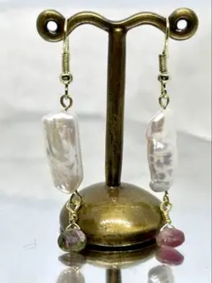 ハンドメイド☆淡水パールとウォーターメロントルマリンのピアス