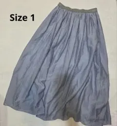 フレアスカート ロング丈 ブルー ウエストゴム Size 1のサムネイル