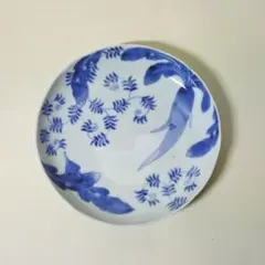 江戸後期　伊万里　染付　大根　草花　中皿　骨董品　アンティーク e j