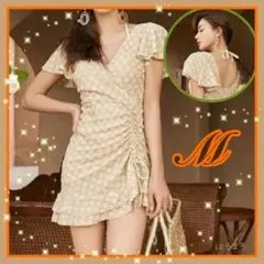 水着 レディース Mサイズ 花柄 ワンピース風 ベージュ セクシー 体型カバー