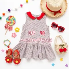 女の子　美品　GAP 90 星柄 夏　派手色　ノースリーブ ワンピース 襟付きのサムネイル
