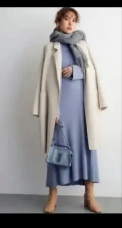 ロングワンピース 2way ニットワンピース くすみブルー