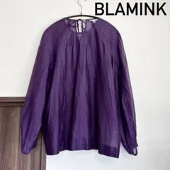 【美品】BLAMINKブラミンク22SSパフスリーブブラウス ネイビー 定価4.8万 2022SS ブラミンク BLAMINK S C/SI BIG PUFF/SL