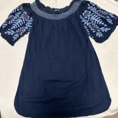 ZARA BASIC 刺繍入りオフショルダーチュニック ネイビーのサムネイル