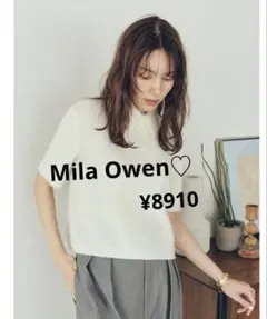 MilaOwen ポロ衿クロップド丈モヘアニットトップス　半袖