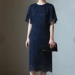 新品2XLドレスプラス セットアップ風デザインフリルスリーブレースパーティドレス