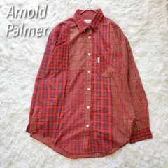 アーノルドパーマー チェック 切替シャツ M 長袖 胸ポケット 個性派カジュアル